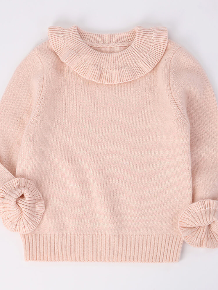 (image for) Girls Blush Pink Ruffled Collar Soft Cashmere Pullover Sweater